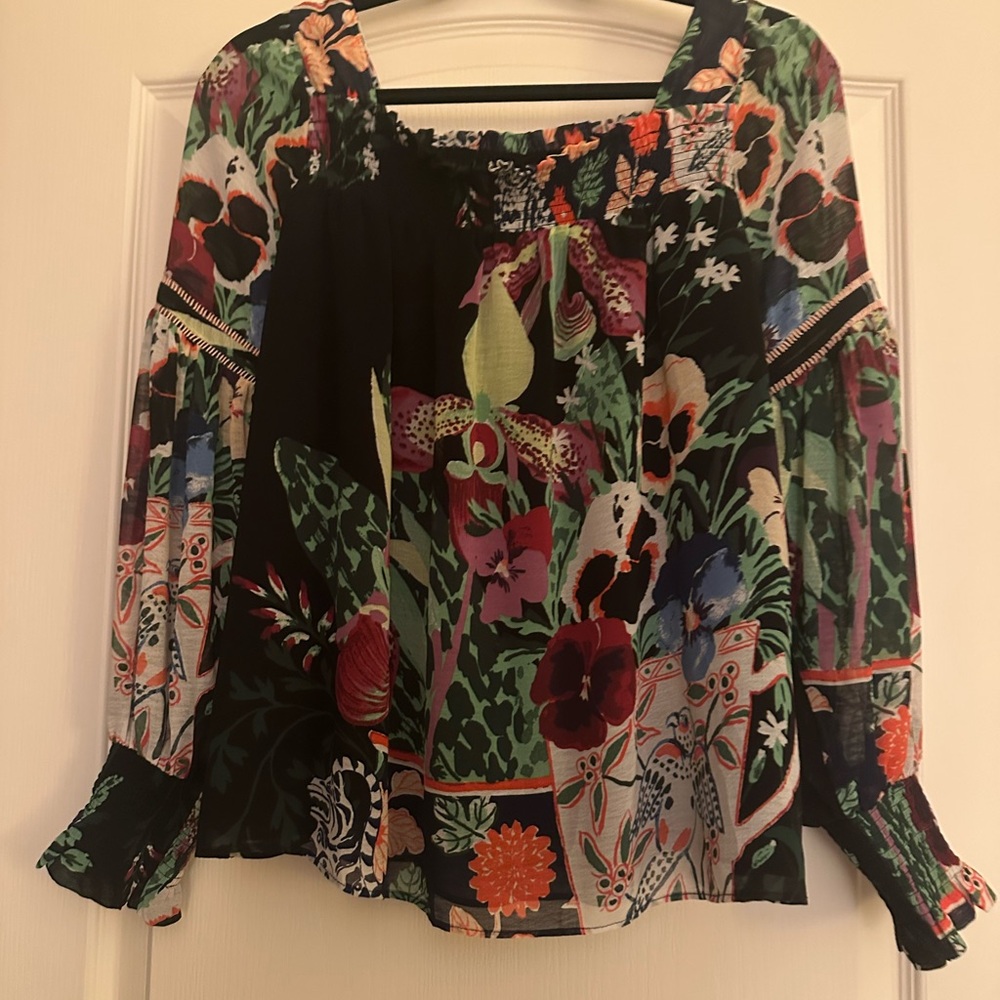 EUC Anthropologie Lil Sire Multicolor Puff Sleeve Floral Top